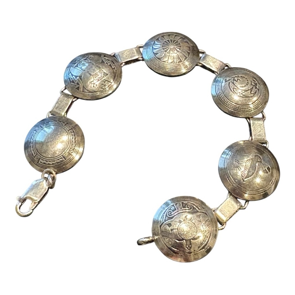 TSM Vintage 925 Sterling Silver Animals Native Medallion Panel Bracelet J10